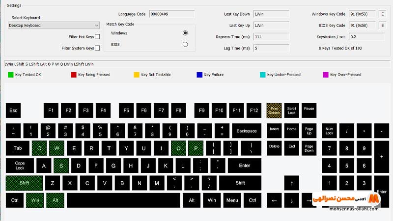 نرم‌افزار PassMark KeyboardTest برای عیب‌یابی کیبورد و غلتک موس